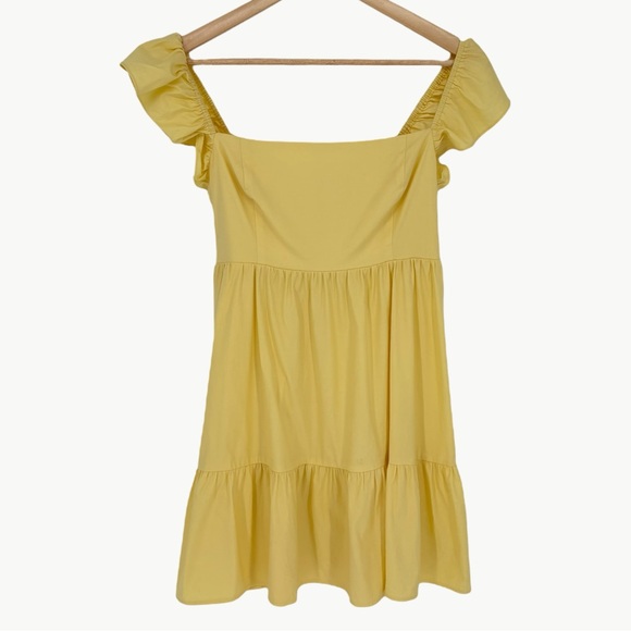 Reformation Jeune Ruffle Stretch Organic Cotton Mini Dress | Sz 8 | Light Yellow - Picture 9 of 16
